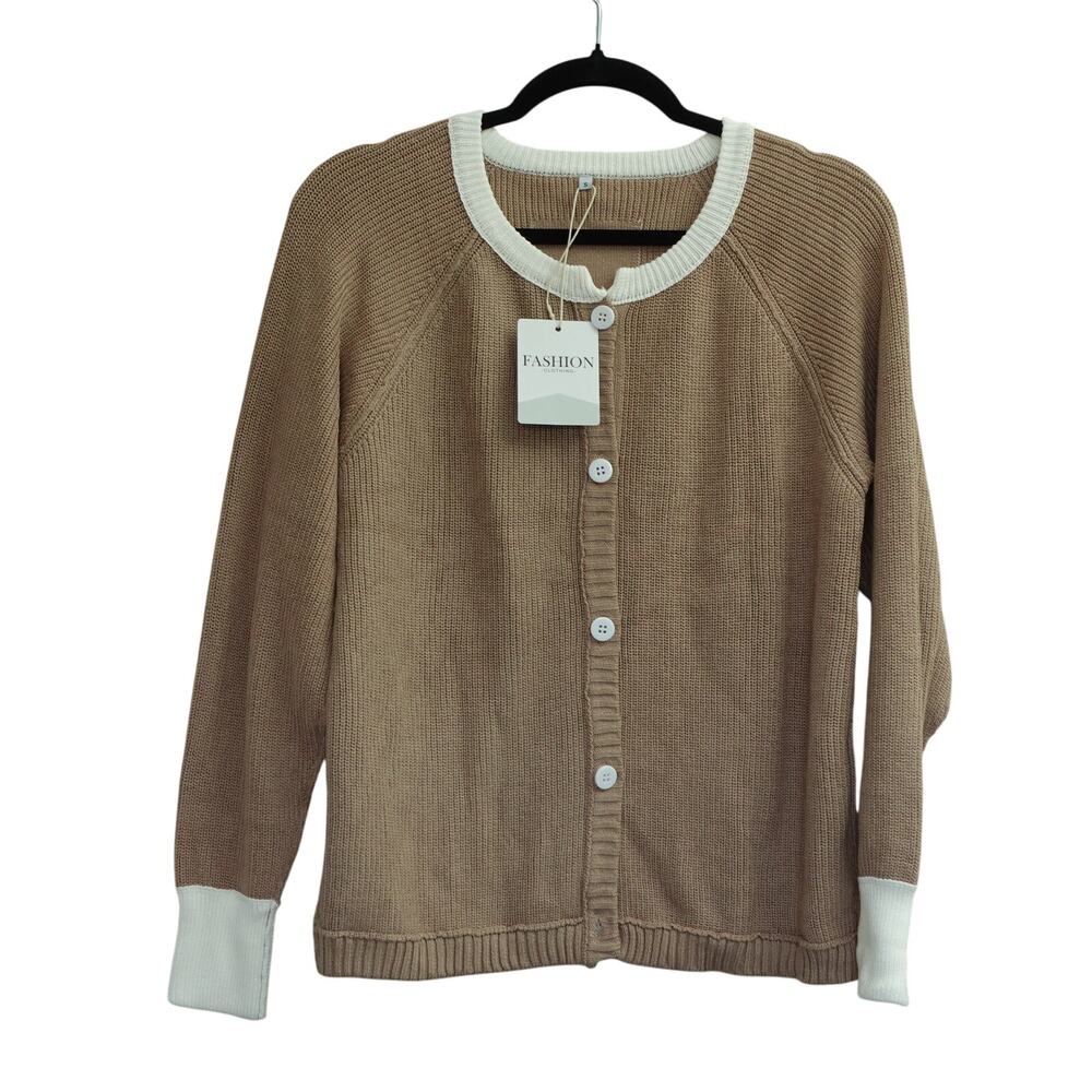 NWT Fashion Womens Ribbed Cardigan Sweater Viscose Button Front Brown Size S
